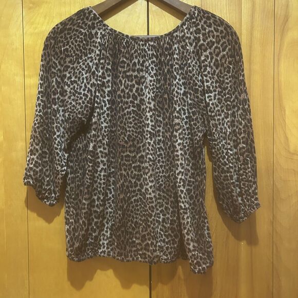 Michael Michael Kors Top Blouse Womens Size L Animal Print Bubble Hem Mob Wife - Picture 7 of 11